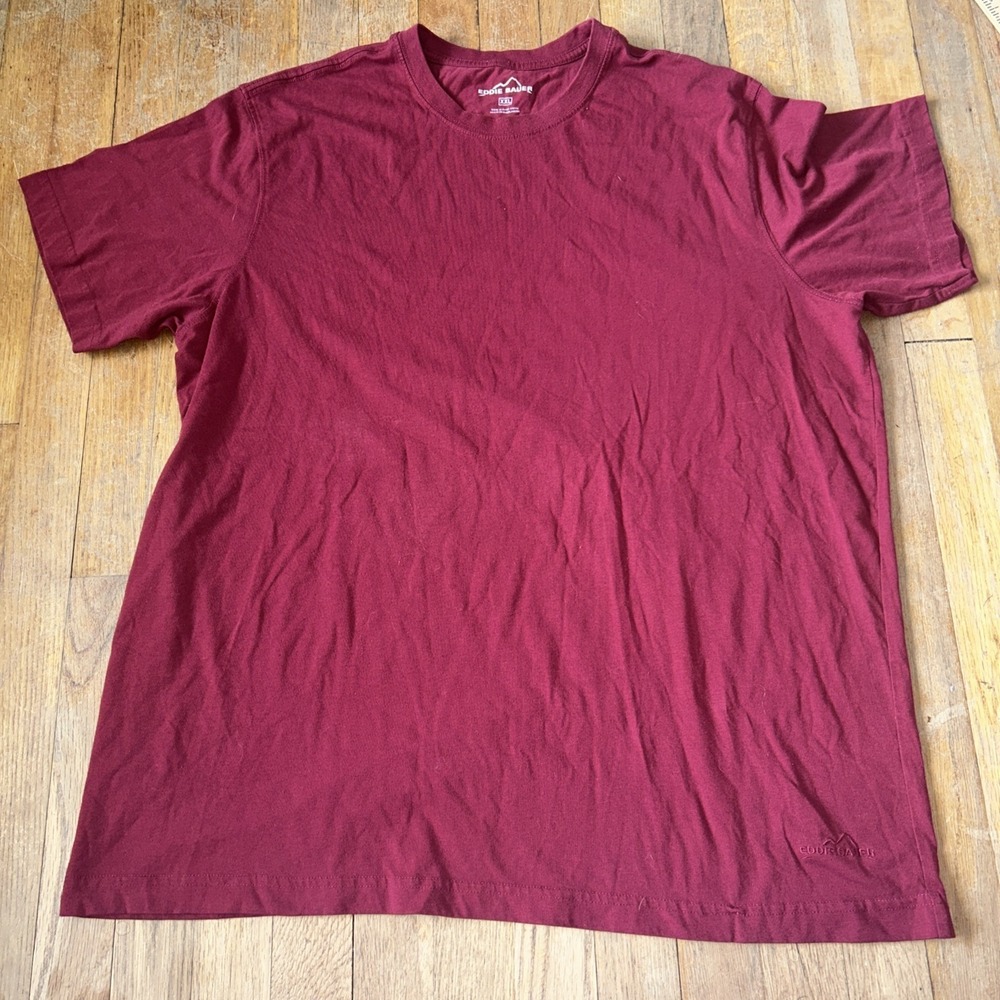 Eddie Bauer Mens XXL Burgundy Red Short Sleeve Crew Neck Cotton Blend T-Shirt